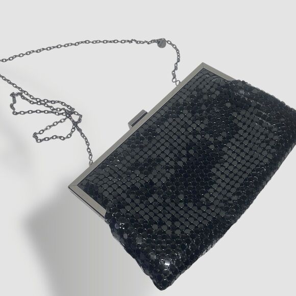 Olga Berg Clutch Black Metal Mesh Pouch Evening Cocktail Wedding Shoulder Bag - Picture 3 of 10